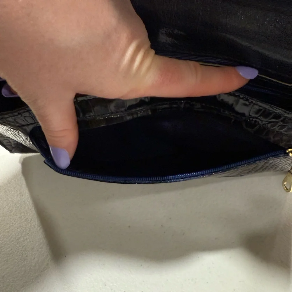 Abas Black Croc Embossed Envelope Clutch